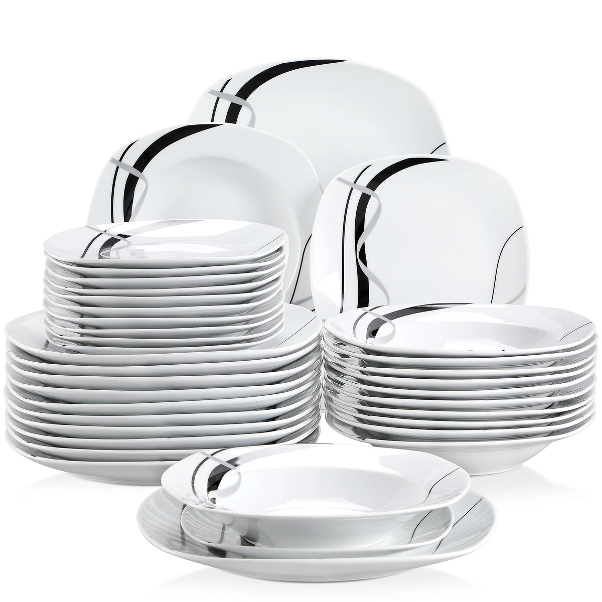 MALACASA FIONA Porcelain Dinnerware Set With Black Line Pattern
