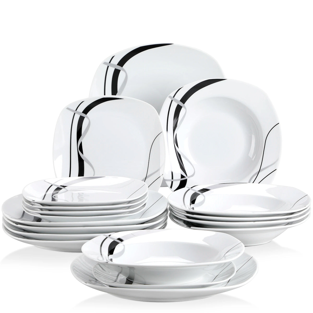 MALACASA FIONA Porcelain Dinnerware Set With Black Line Pattern