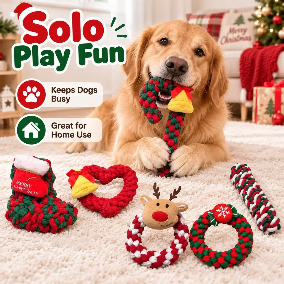 Christmas Dog Rope Toy for Chewing and Interactive Play