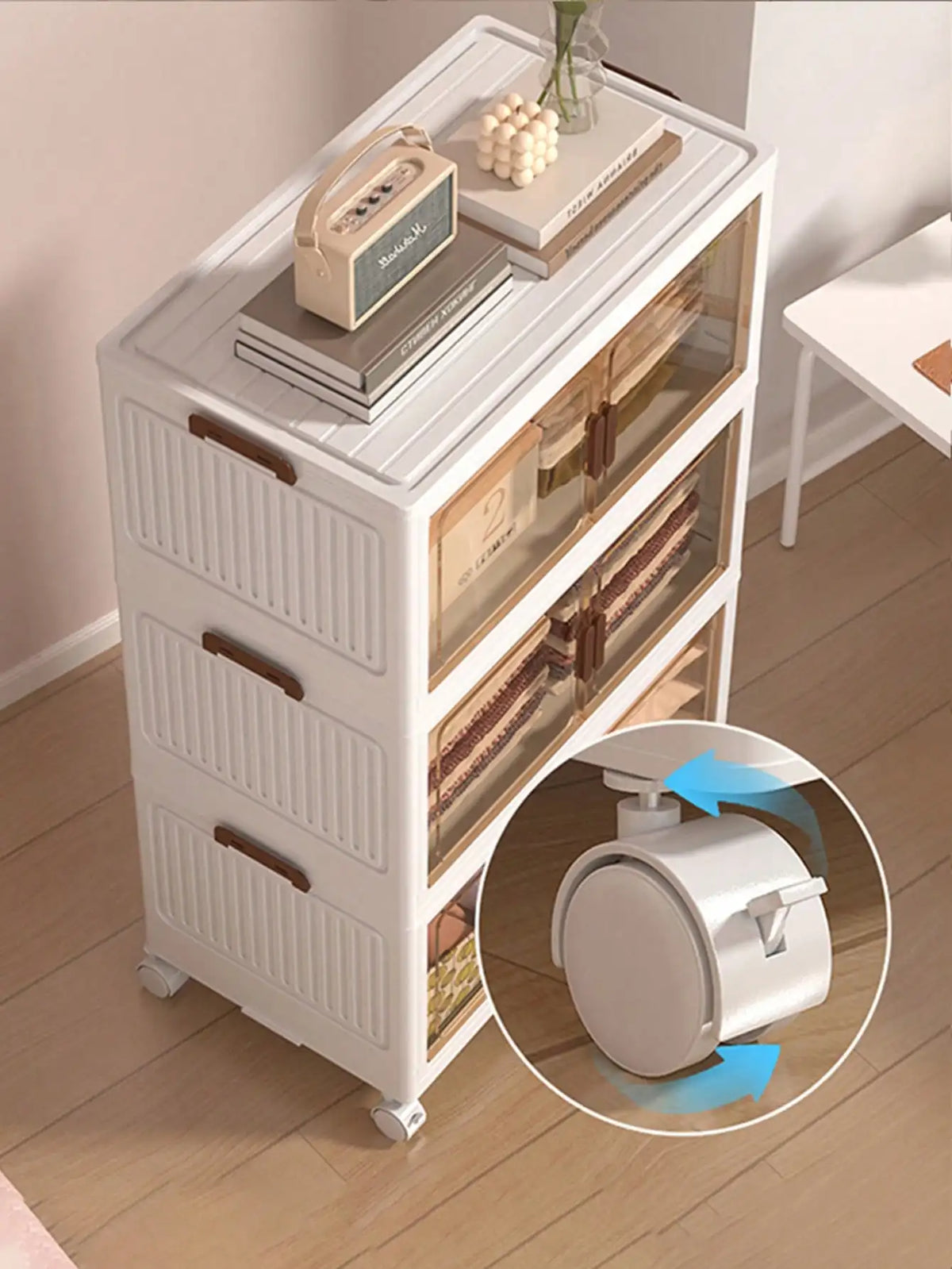 Foldable Plastic Storage Cabinet With Clear Doors And Wheels