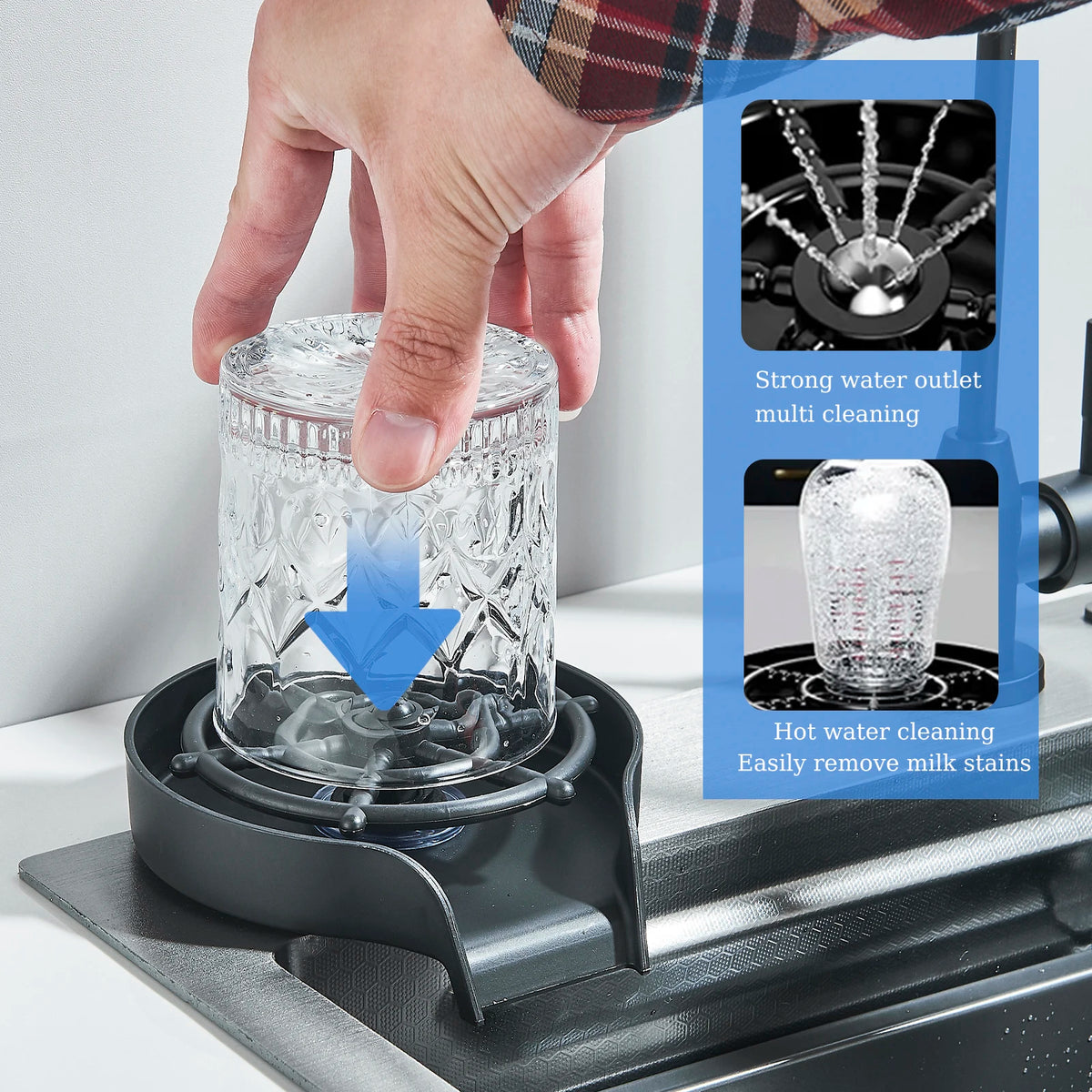 Stainless Steel Kitchen Sink With Waterfall Faucet And Cup Washer