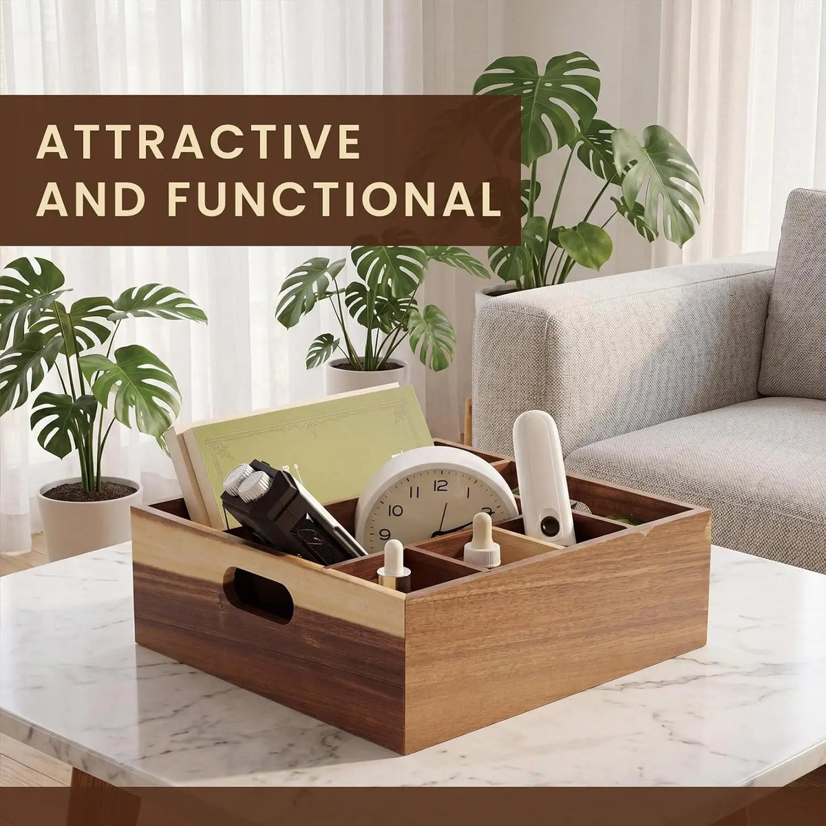 Garvee Acacia Wood Flatware Caddy With Handles And Compartments