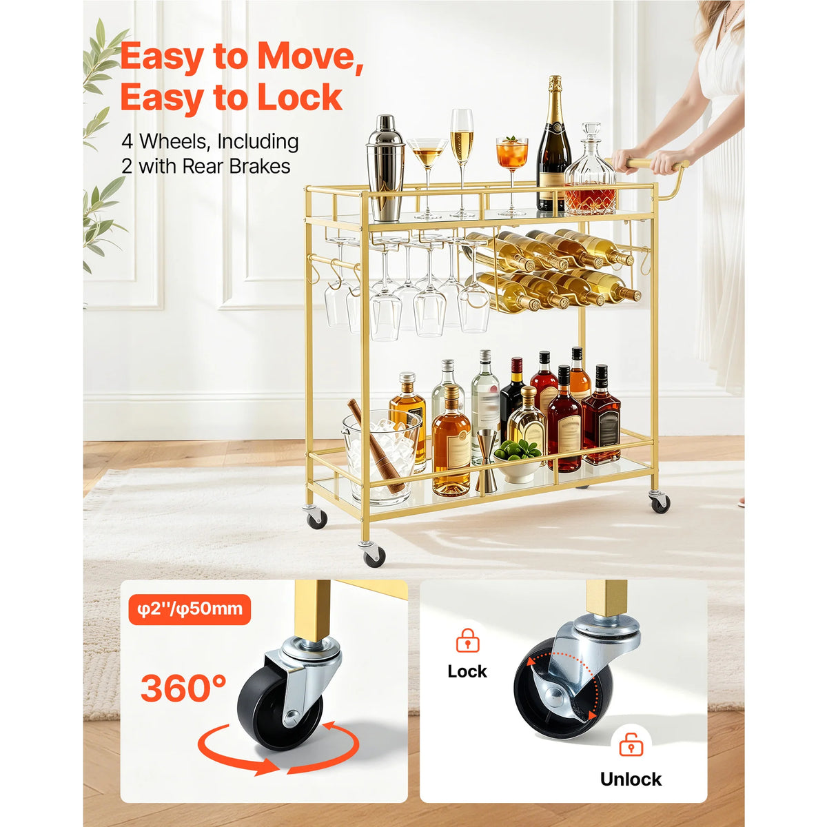 SucceBuy Two Tier Rolling Bar Cart Serving Trolley for Home