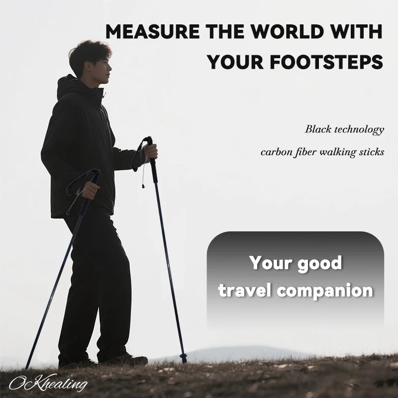OKHEALING Ultralight Carbon Fiber Foldable Trekking Poles for Hiking