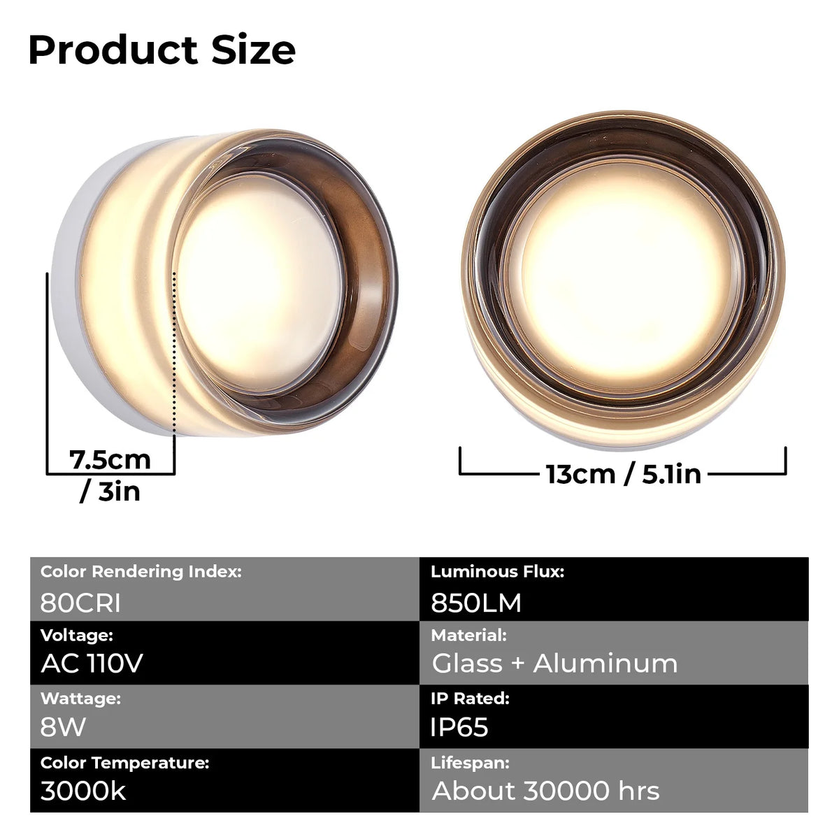 ARLGSITE Modern Bathroom Wall Lamp With Thick Glass Shade