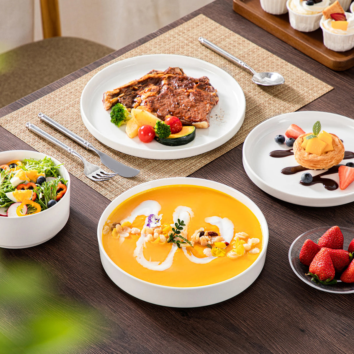 MALACASA Ceramic Dinnerware Set With Plates, Bowls And Soup Dishes