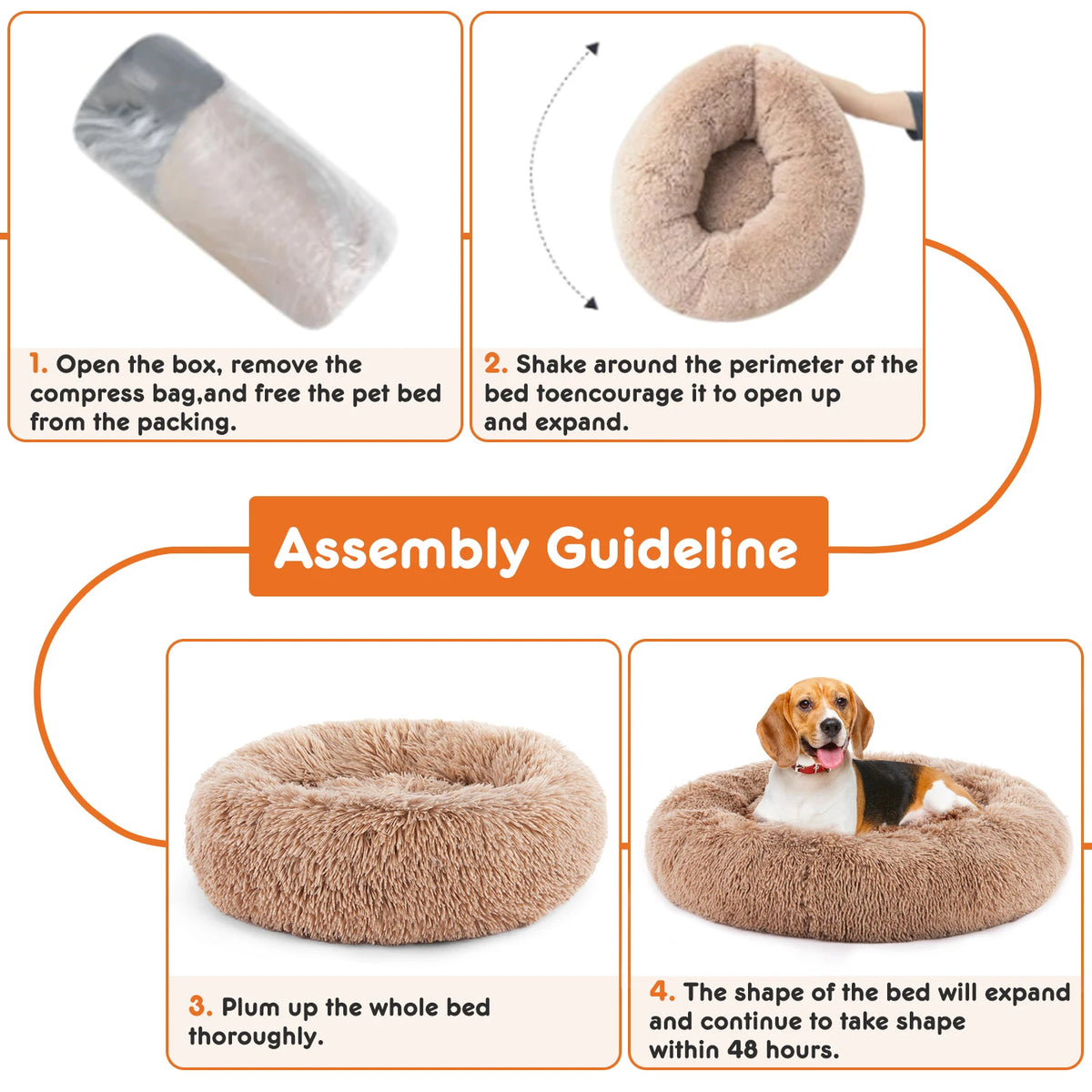 JHK Washable Plush Calming Dog Bed With Non Slip Base