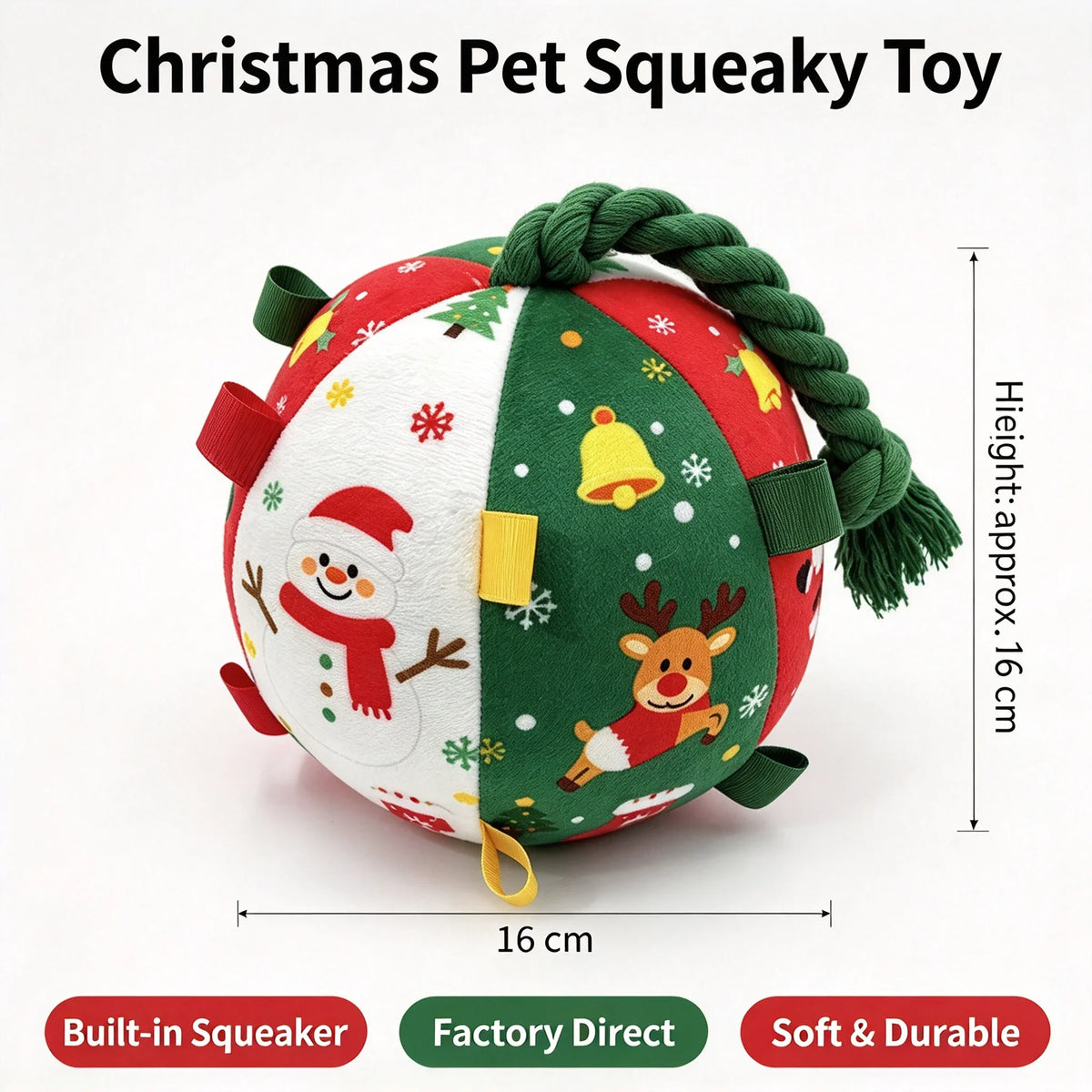 Christmas Interactive Dog Ball Toy With Bells For Fetch Training