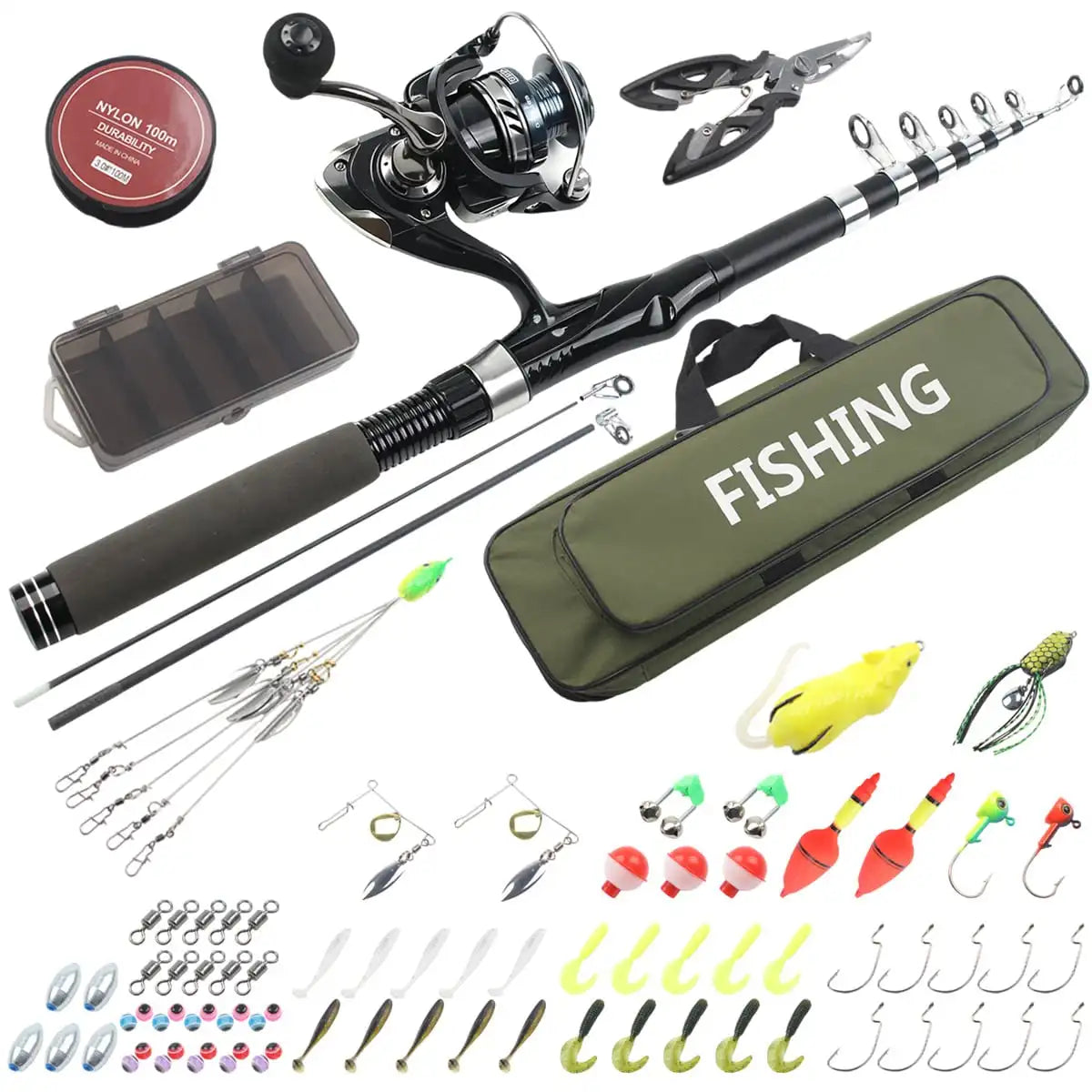 Telescopic Fishing Rod And Reel Combo Kit With Tackle Gear