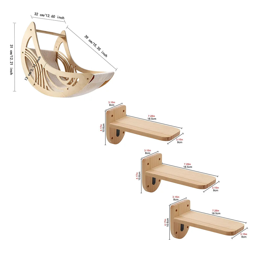 Wall Mounted Cat Shelves With Moon Hammock And Star Perches