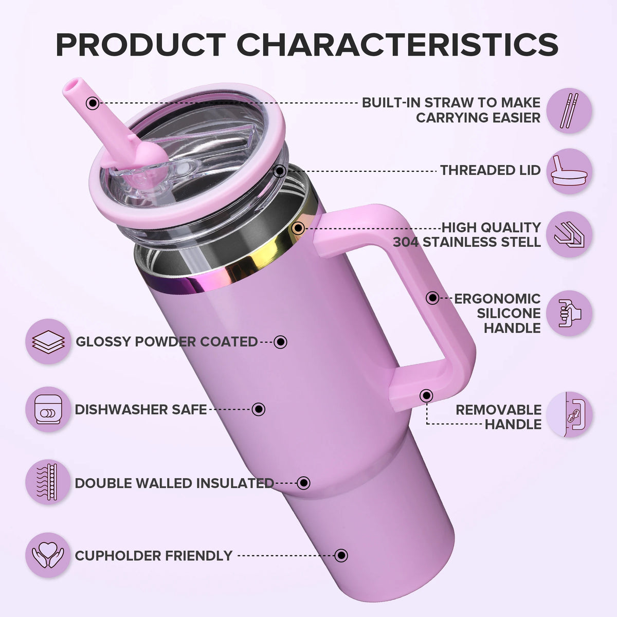 Fastsub Stainless Tumbler With Handle For Hot Or Cold Drinks