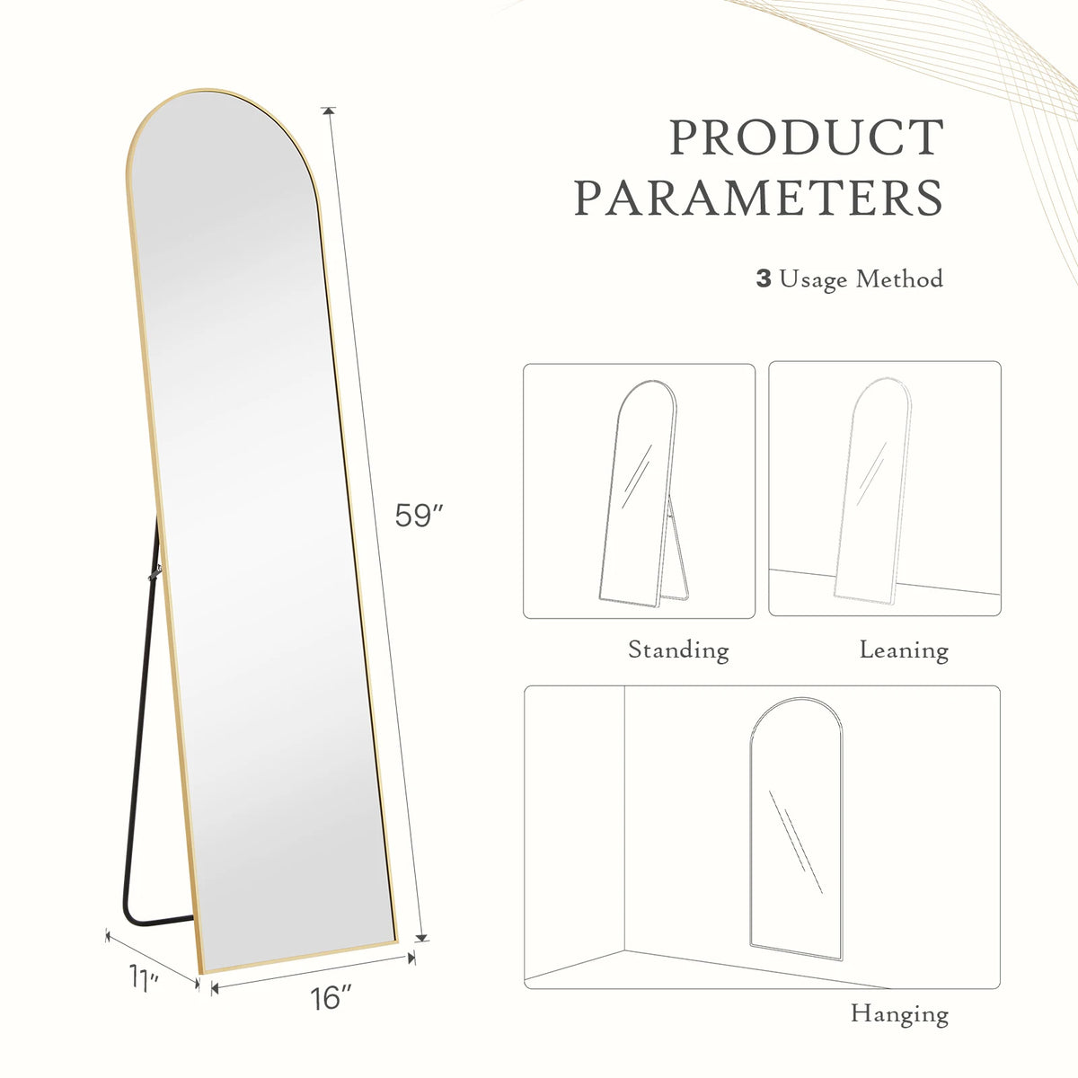 JHK Full Length Standing Mirror With Tempered Glass Frame
