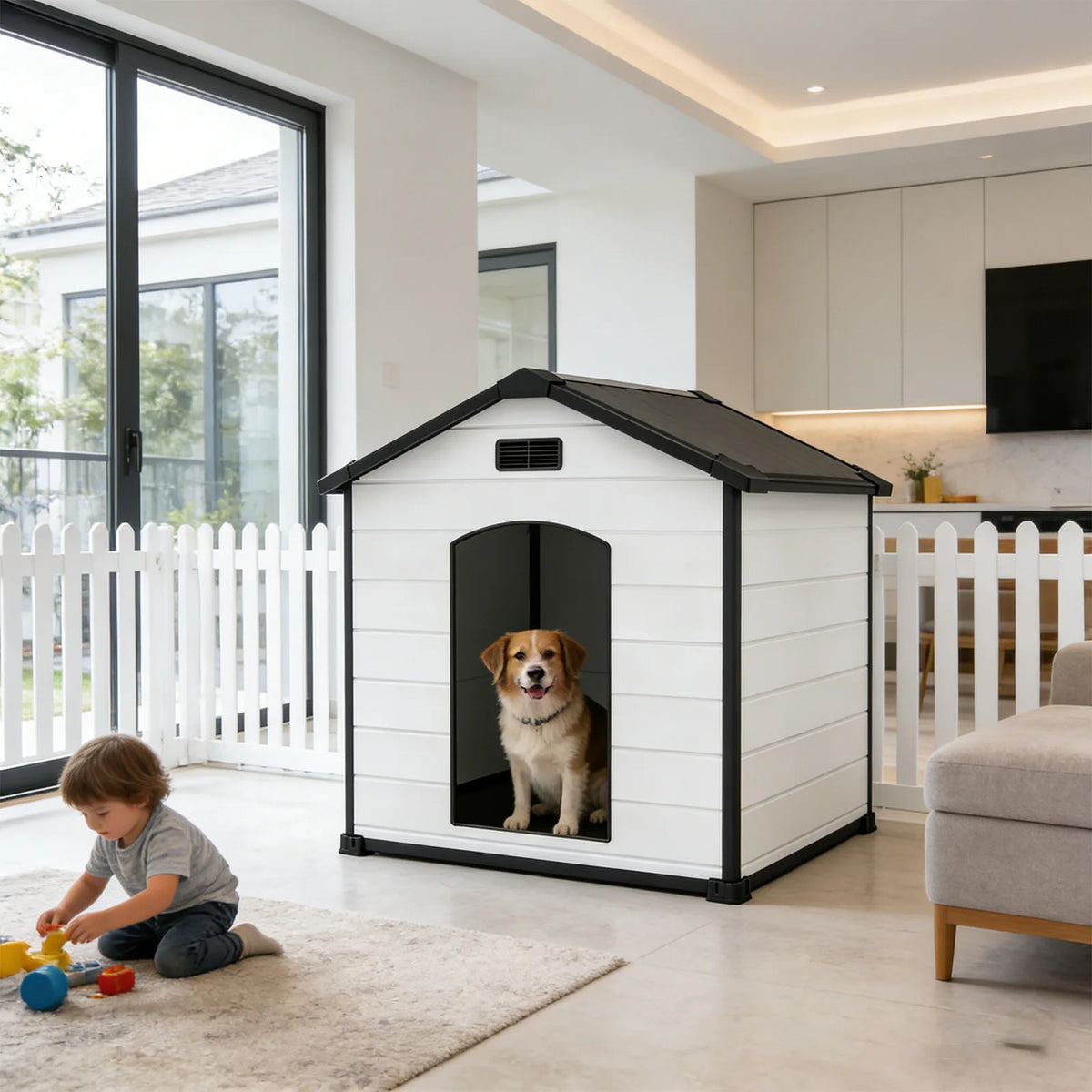 Waterproof Plastic Dog House With Removable Roof And Ventilated Floor