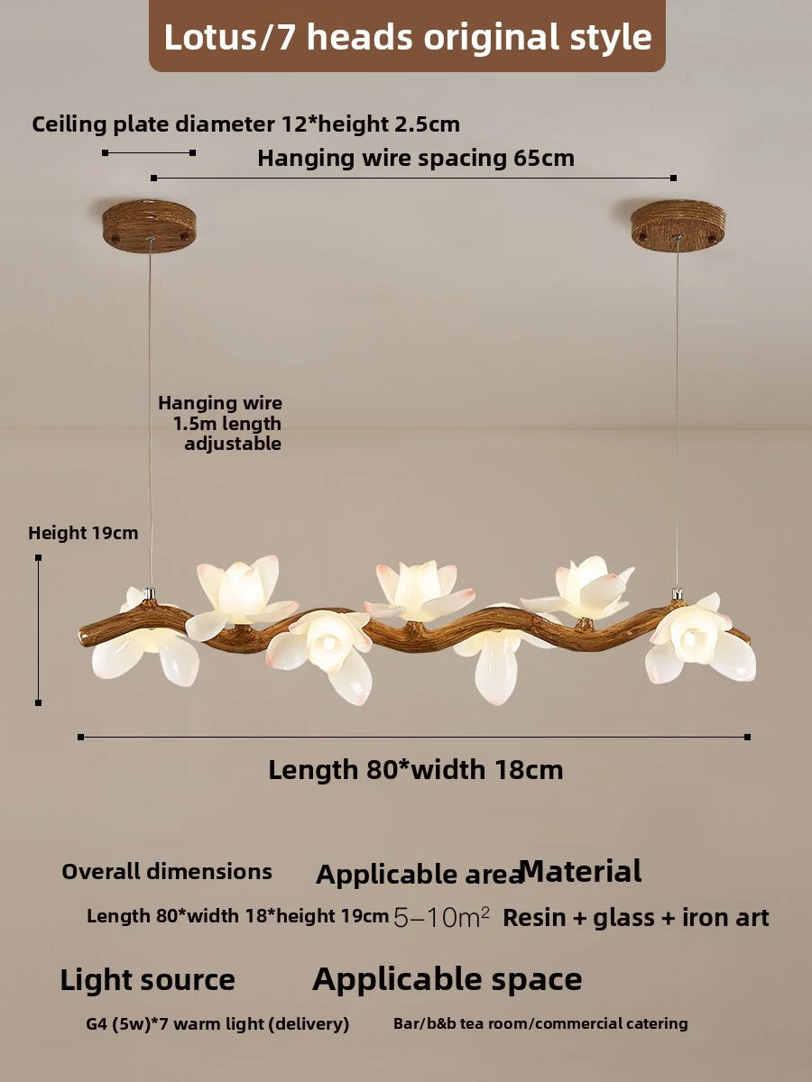 Branching Lotus Flower Pendant Lamp for Zen Style Dining Rooms