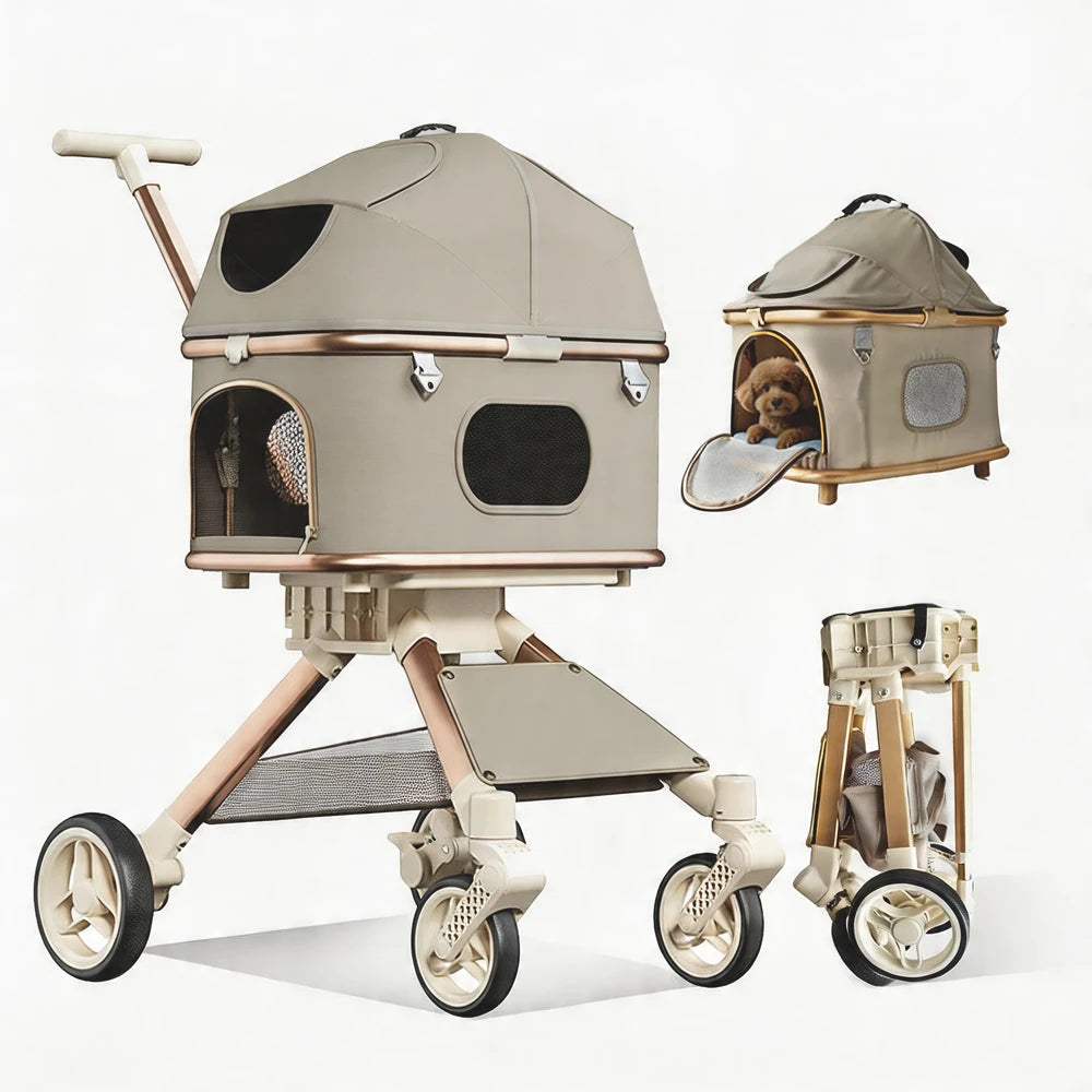 Luxury Pet Stroller for Dogs and Cats With Safety Leashes