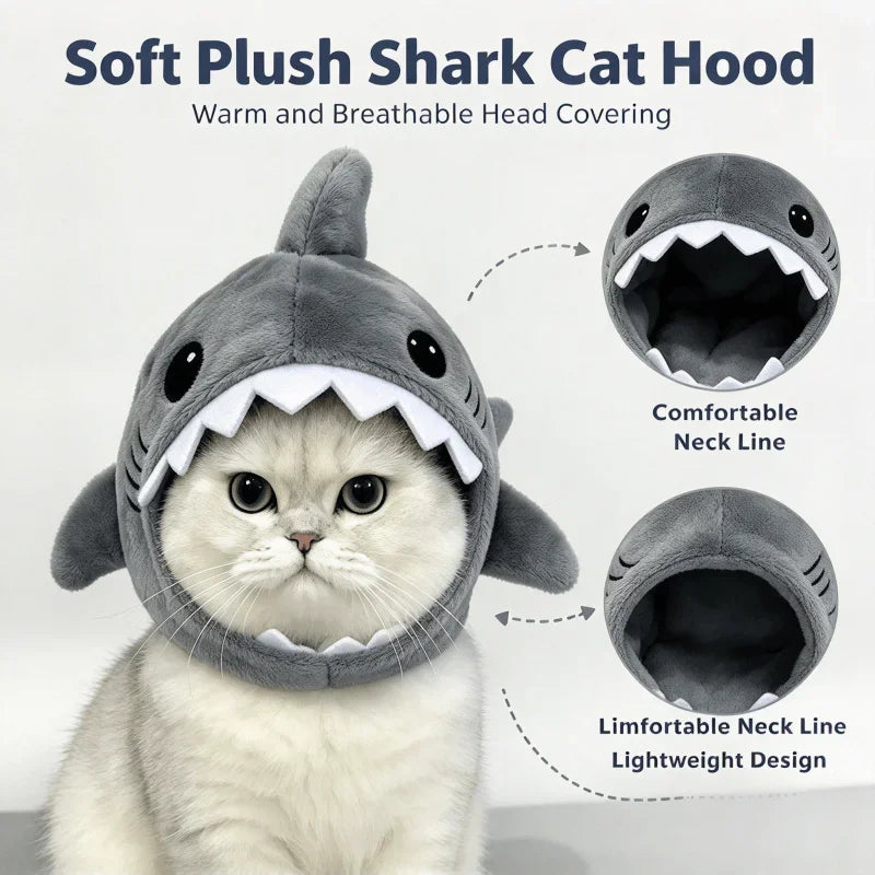 【Hot】Funny Cat Shark Headpiece Adjustable Warm Soft Pet Hat Cute Cartoon Christmas Party Cosplay Photo Prop