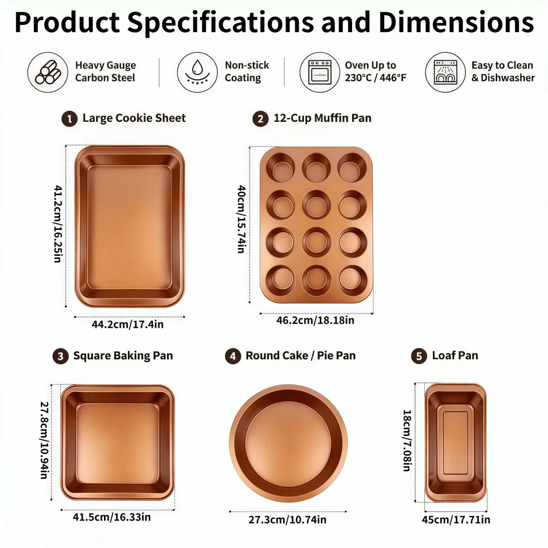 Versatile Nonstick Carbon Steel Baking Pan Set With Cake Pans