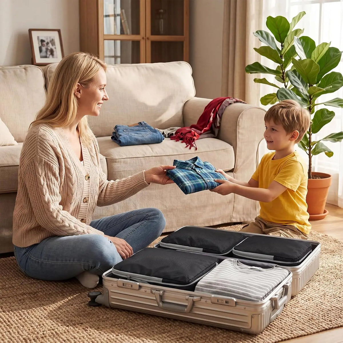 Travel Compression Packing Cubes Set for Space Saving Luggage Organization