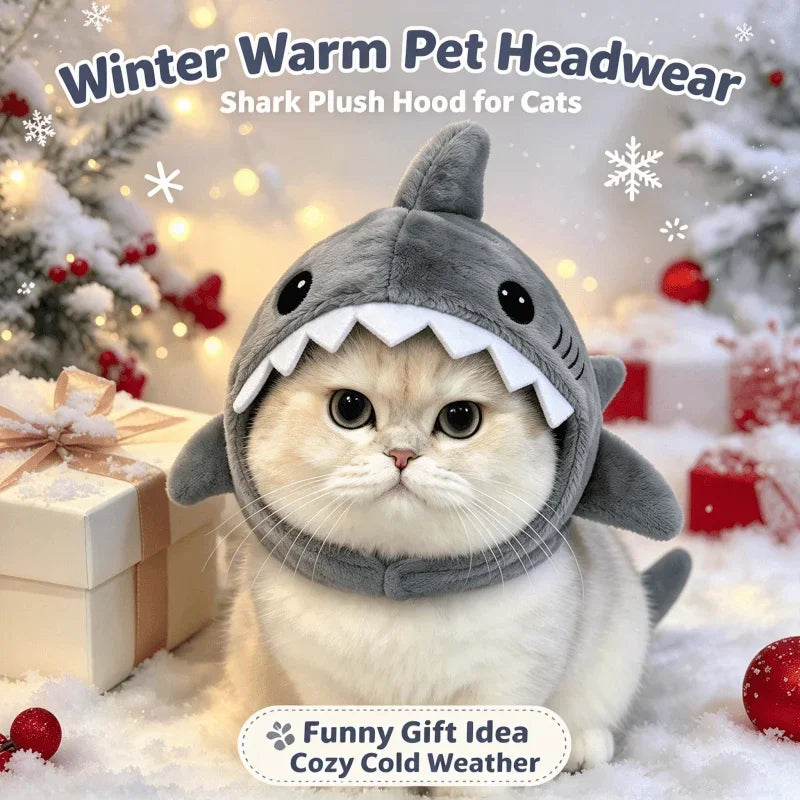 【Hot】Funny Cat Shark Headpiece Adjustable Warm Soft Pet Hat Cute Cartoon Christmas Party Cosplay Photo Prop