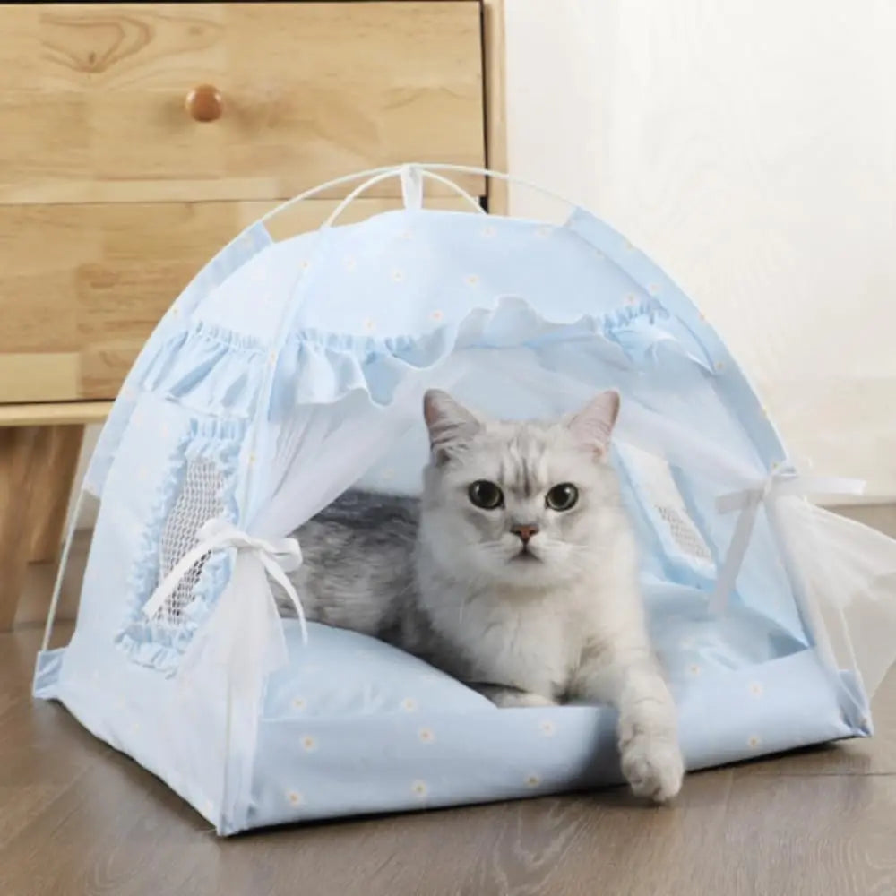 Breathable Mesh Cat Bed Tent With Removable Plush Cushion