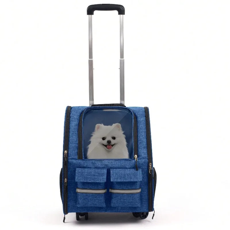 Rolling Pet Carrier Bag With Telescopic Handle And Shoulder Strap