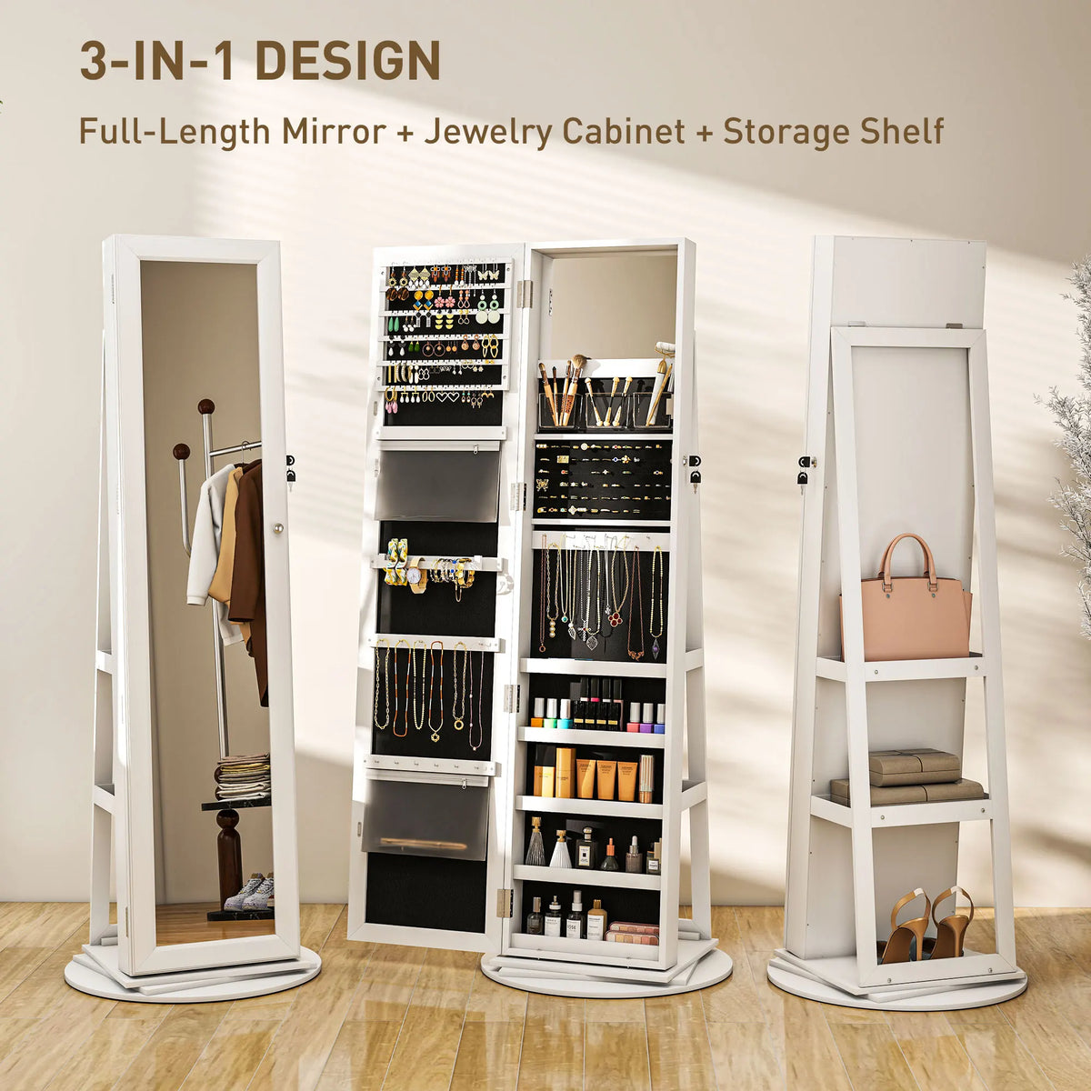 HOMCOM 360 Degree Swivel Jewelry Cabinet With Full Length Mirror