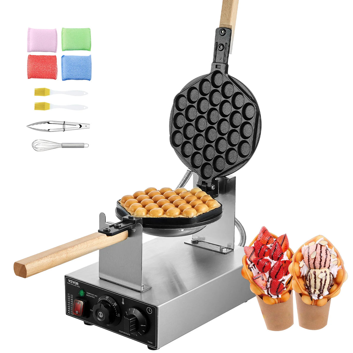 SucceBuy Commercial Rotating Bubble Waffle Maker With Dual Pans