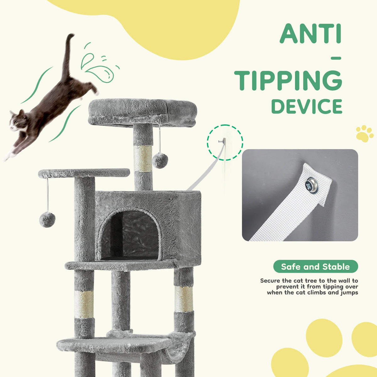 JHK Multi-Level Cat Tree With Sisal Posts And Cat House