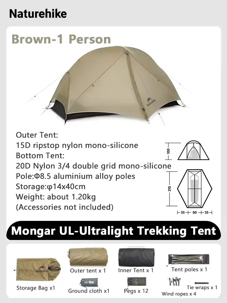 Naturehike Mongar Ultralight Waterproof Backpacking Tent for Hiking and Trekking