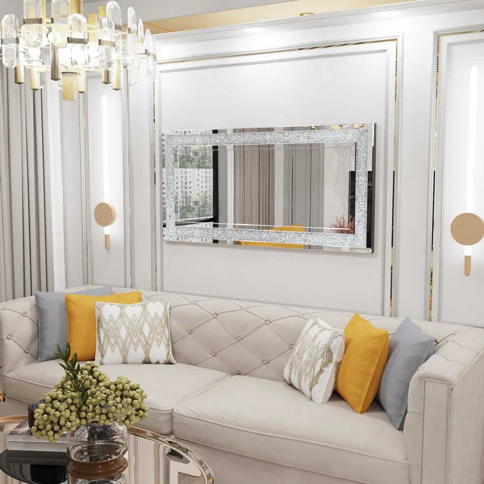 LUVODI Crystal Rhinestone Wall Mounted Vanity Mirror for Elegant Interiors