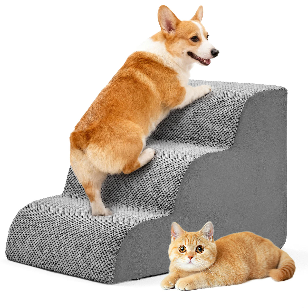 Curved Foam Dog Stairs With Non Slip Ramp For Pets