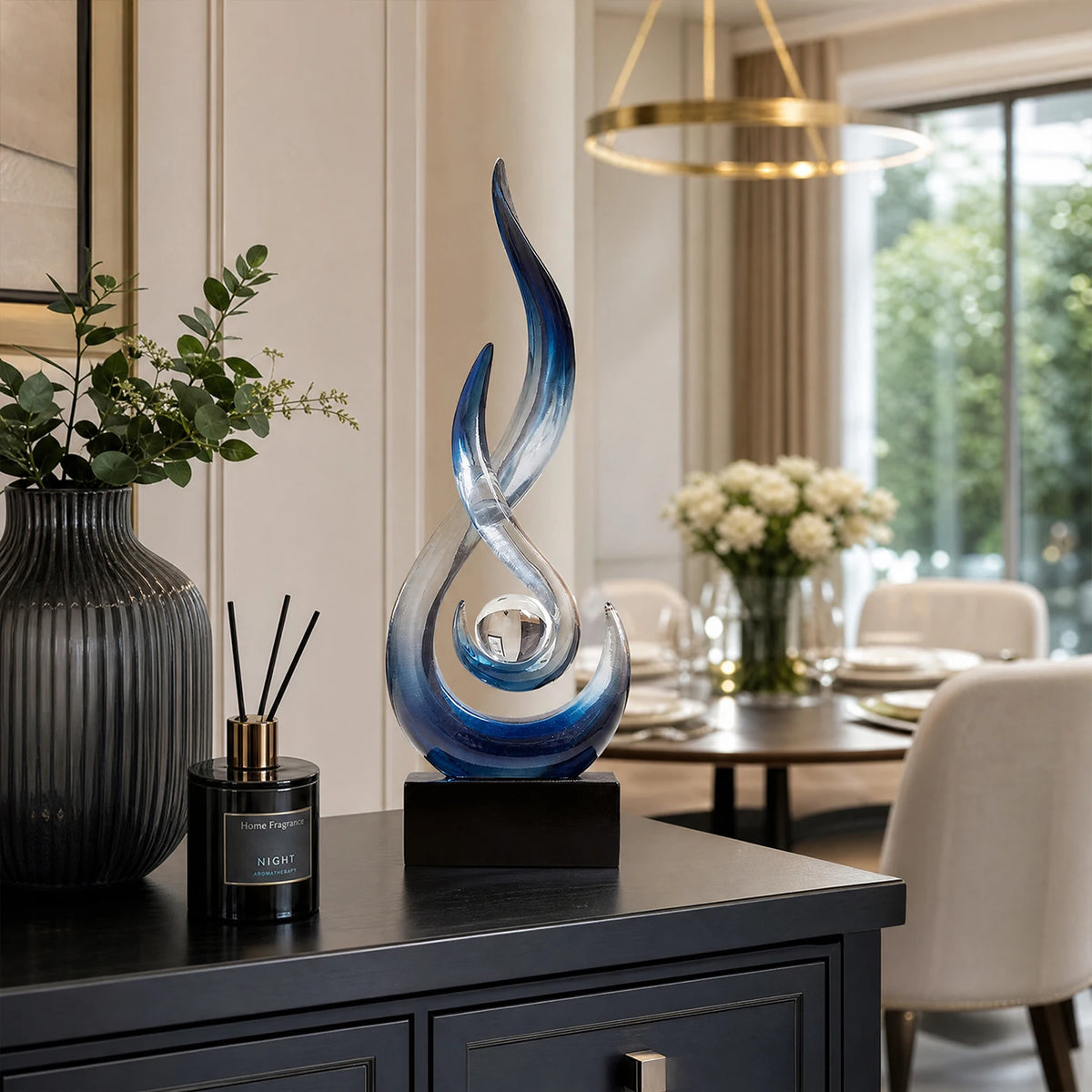 Modern Abstract Resin Flame Sculpture Statue For Contemporary Home Decor