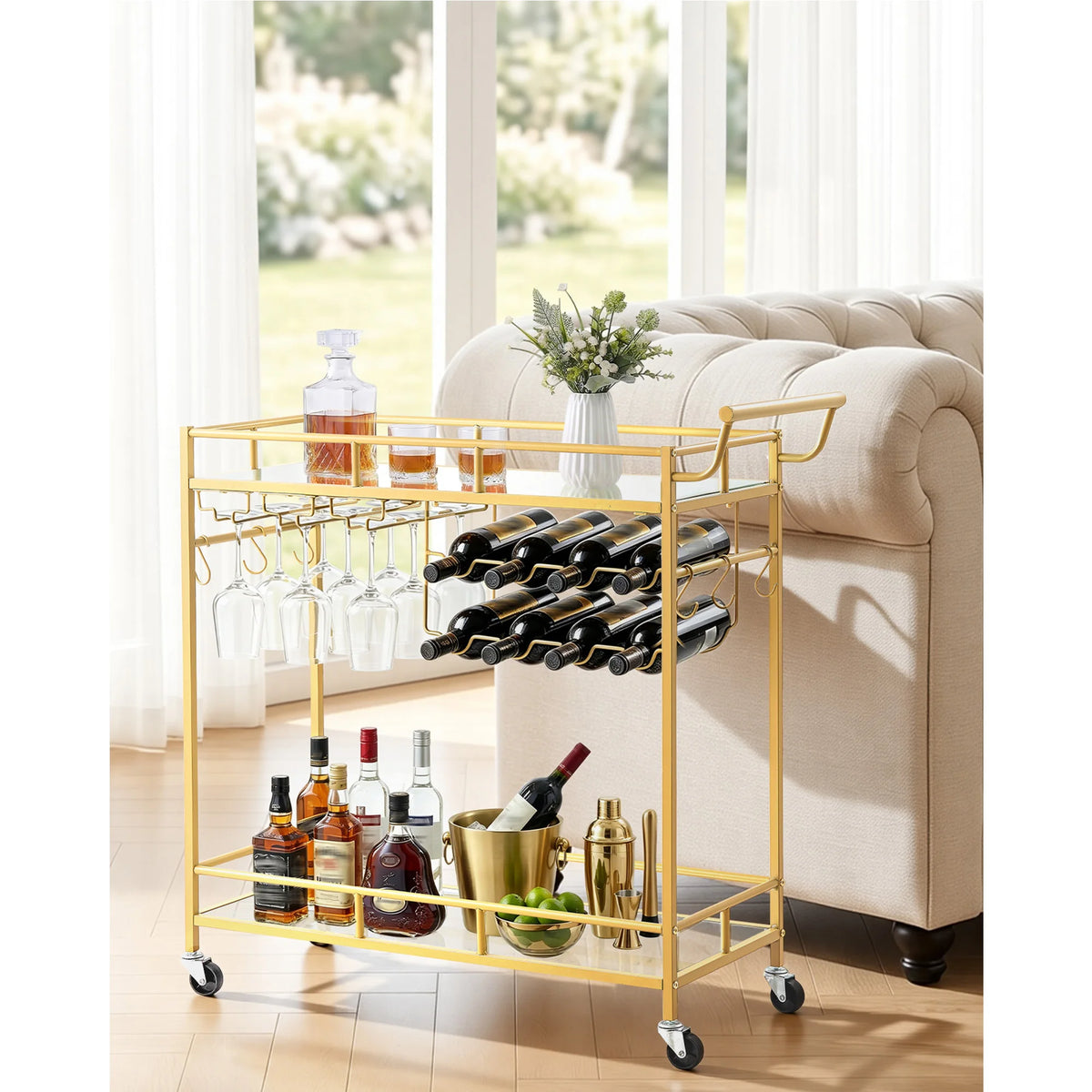 SucceBuy Two Tier Rolling Bar Cart Serving Trolley for Home