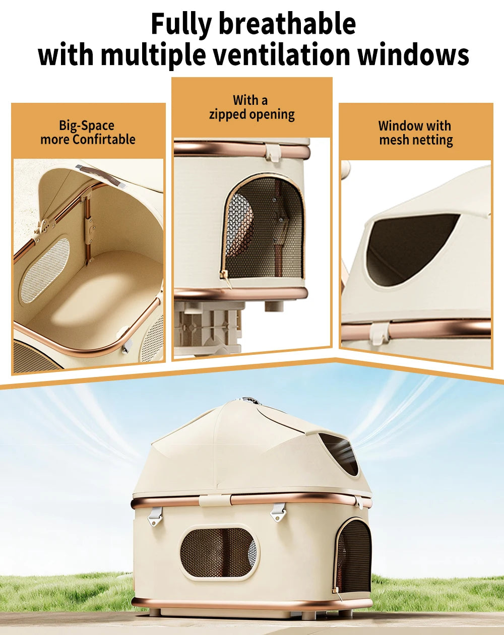 Luxury Pet Stroller for Dogs and Cats With Safety Leashes