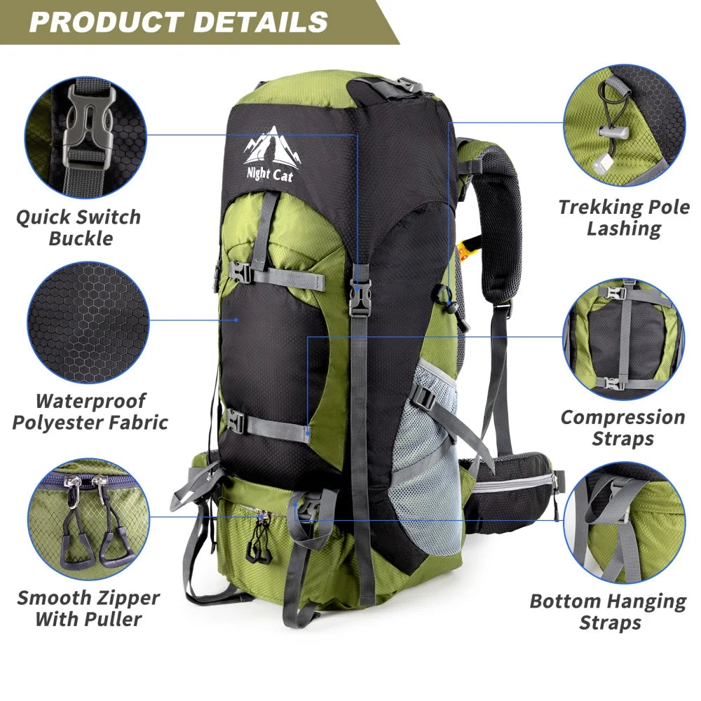 Night Cat Lightweight Waterproof Hiking Backpack With Rain Cover