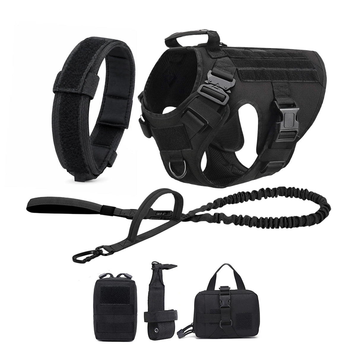 PETRAVEL Tactical Dog Harness With Leash And MOLLE Pouches