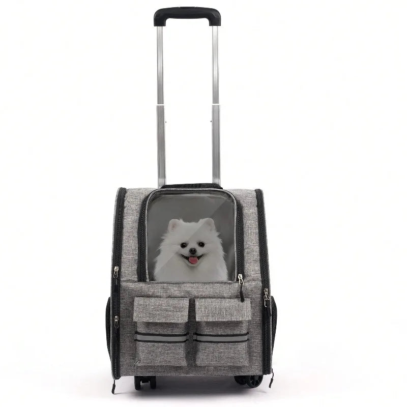 Rolling Pet Carrier Bag With Telescopic Handle And Shoulder Strap