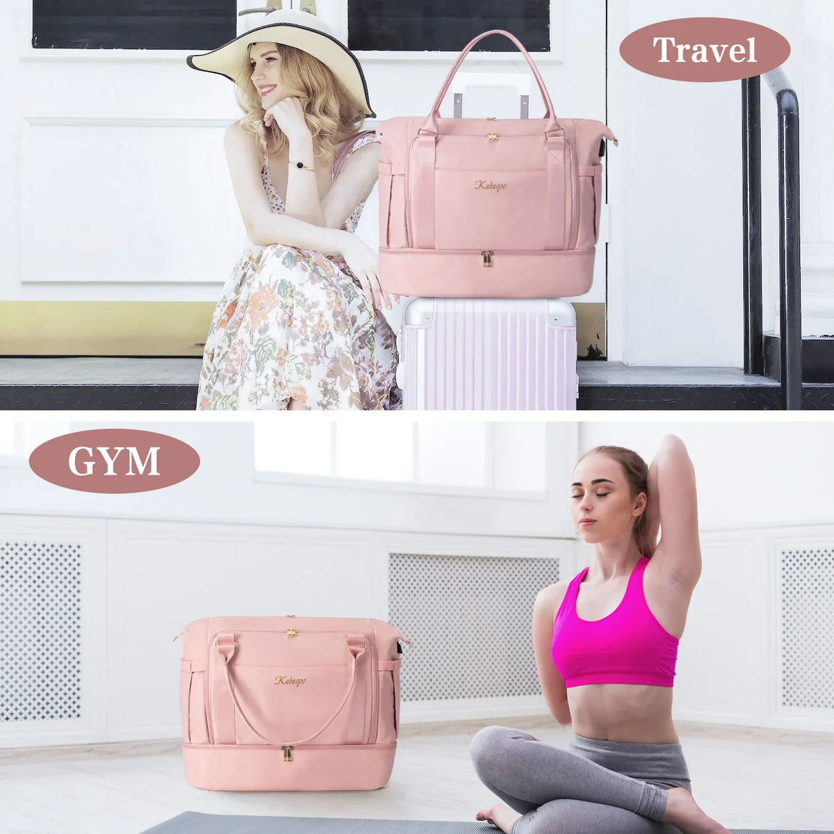 Kabaqoo Women's Travel Gym Bag With Shoe Compartment