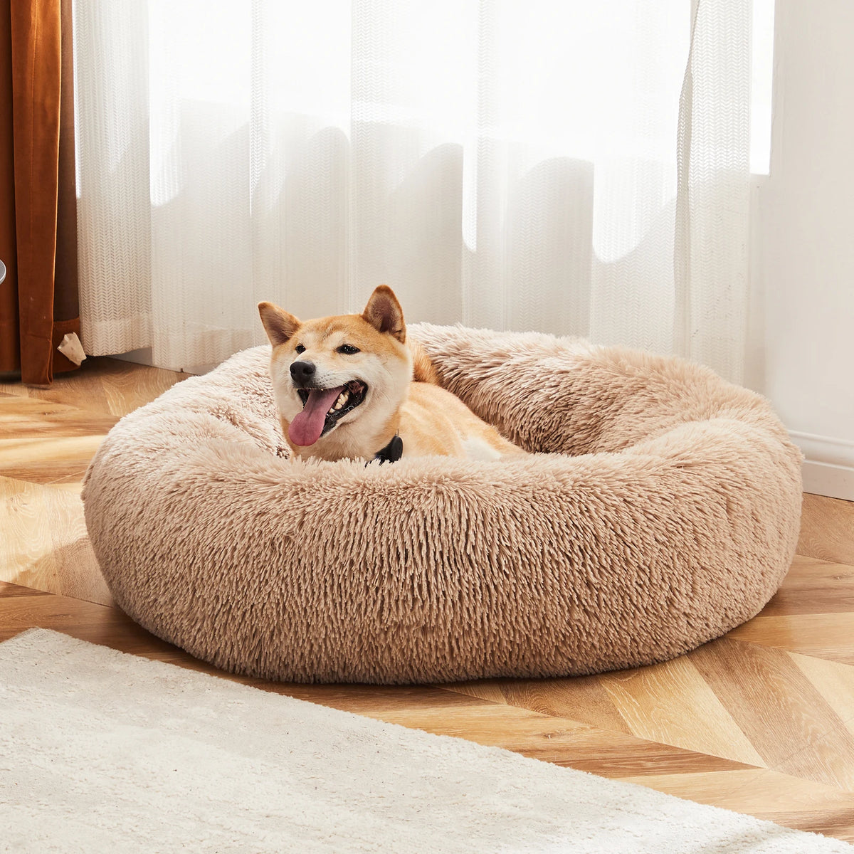 JHK Washable Plush Calming Dog Bed With Non Slip Base