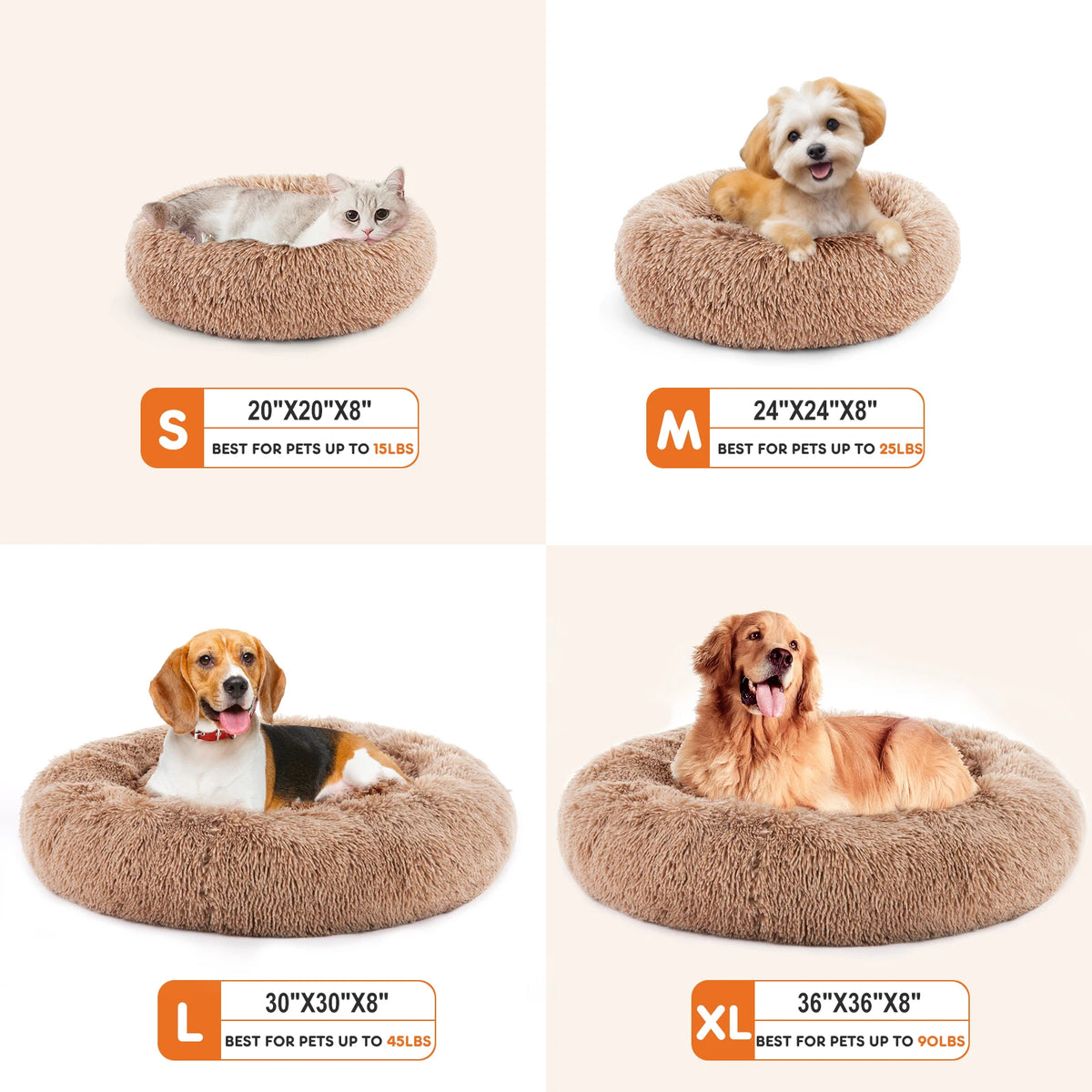 JHK Washable Plush Calming Dog Bed With Non Slip Base