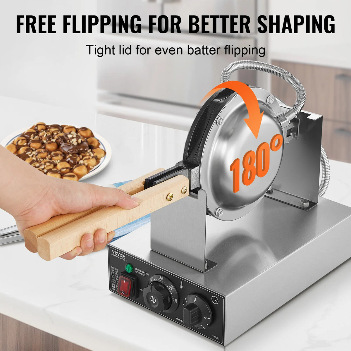 SucceBuy Commercial Rotating Bubble Waffle Maker With Dual Pans