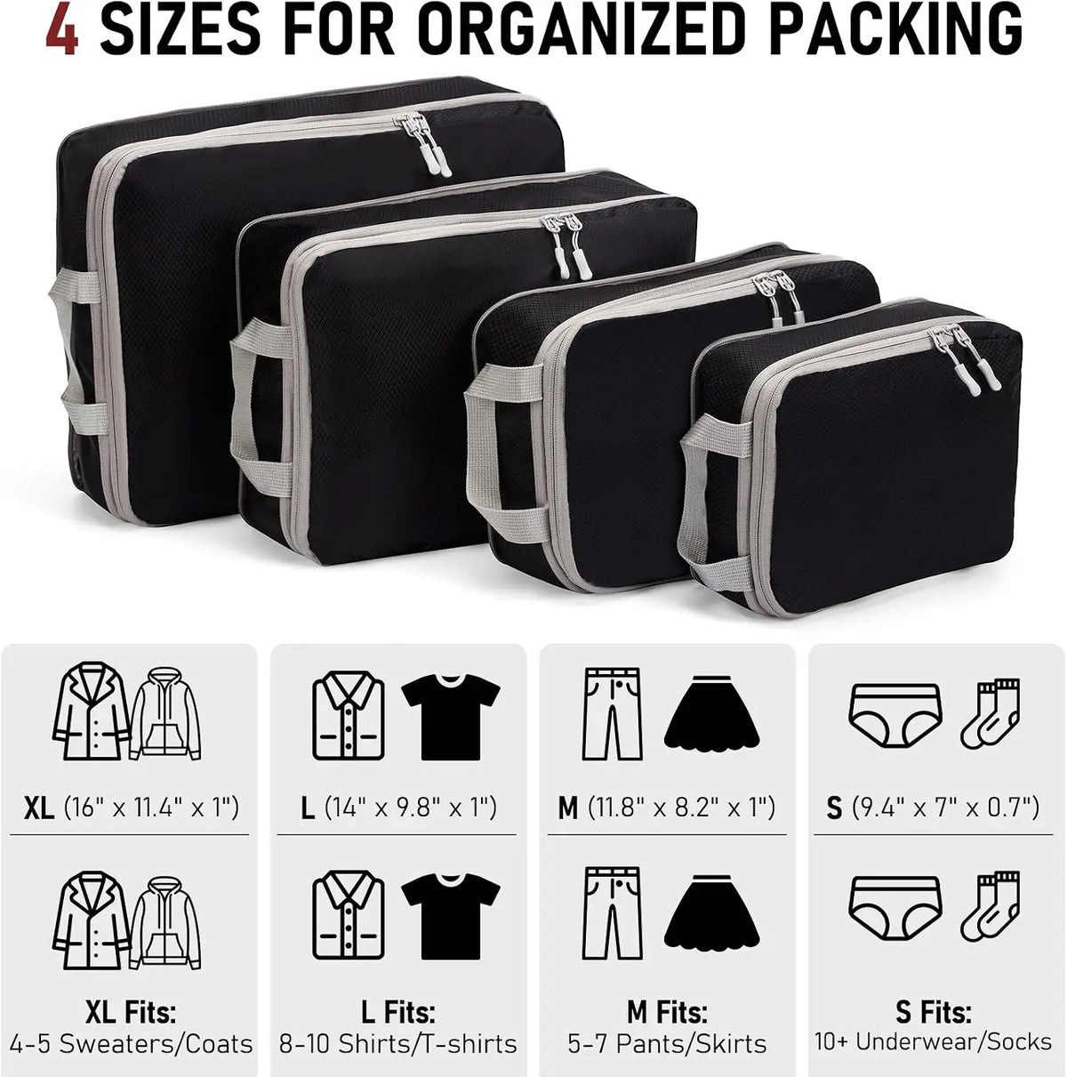 Travel Compression Packing Cubes Set for Space Saving Luggage Organization