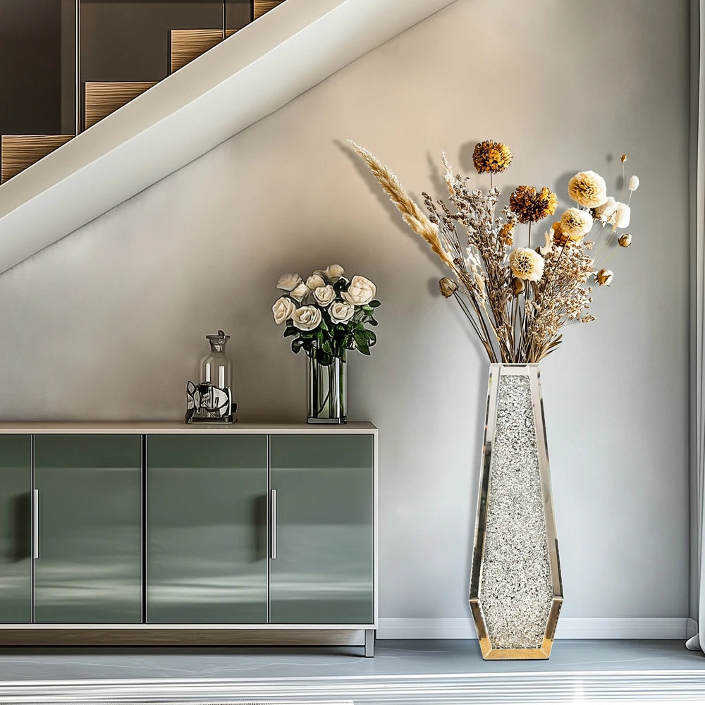 Luxury Modern Crushed Diamond Mirrored Floor Flower Vase
