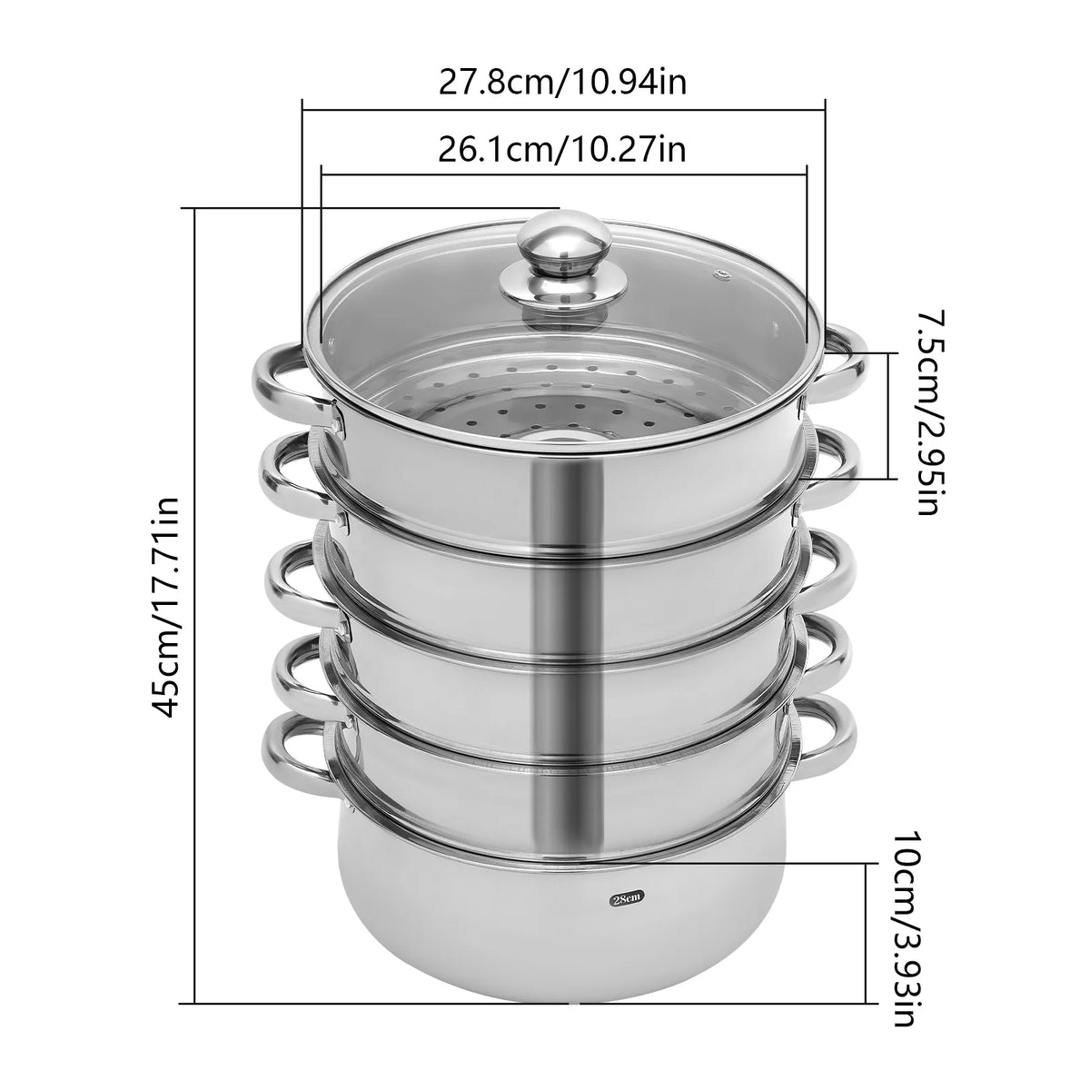 Five Tier Stainless Steel Multifunctional Kitchen Cooking Steamer