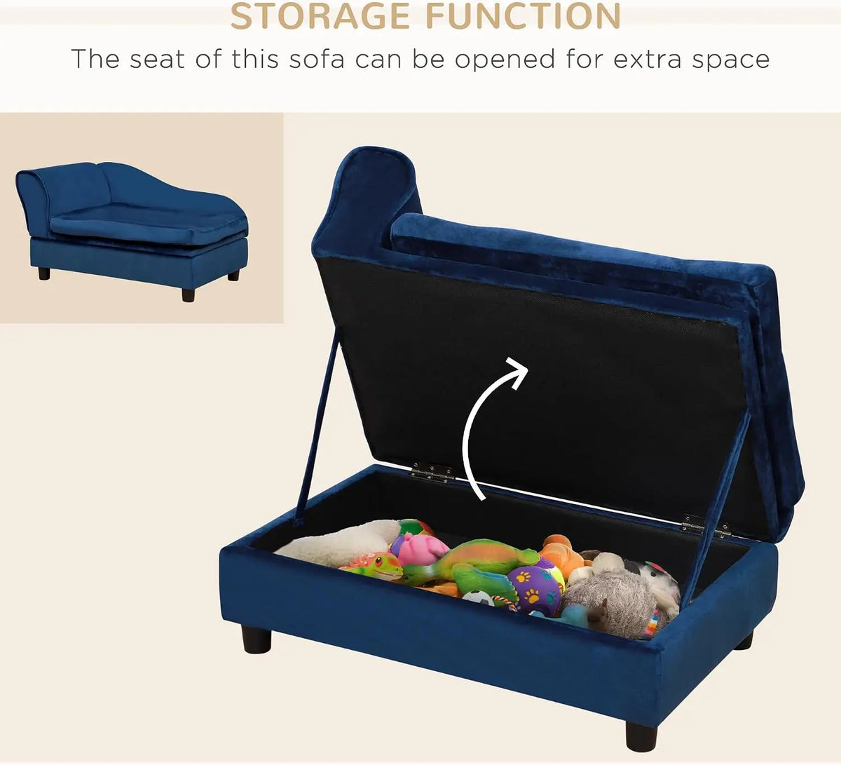PawHut Luxury Dog Sofa Bed With Hidden Storage And Soft Foam
