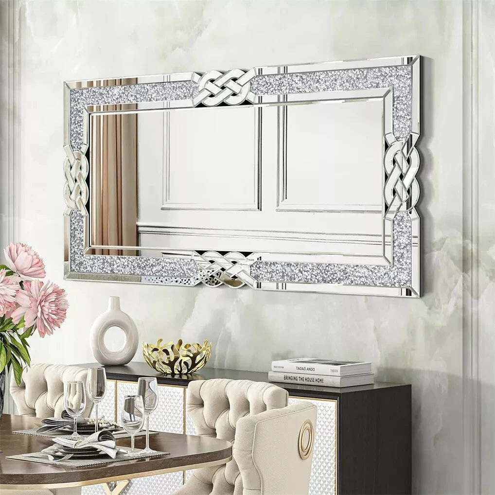 Wisfor Crushed Diamond Rectangular Vanity Mirror With Decorative Crystal Frame