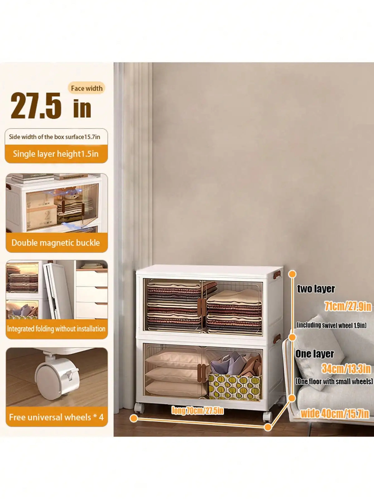 Foldable Plastic Storage Cabinet With Clear Doors And Wheels