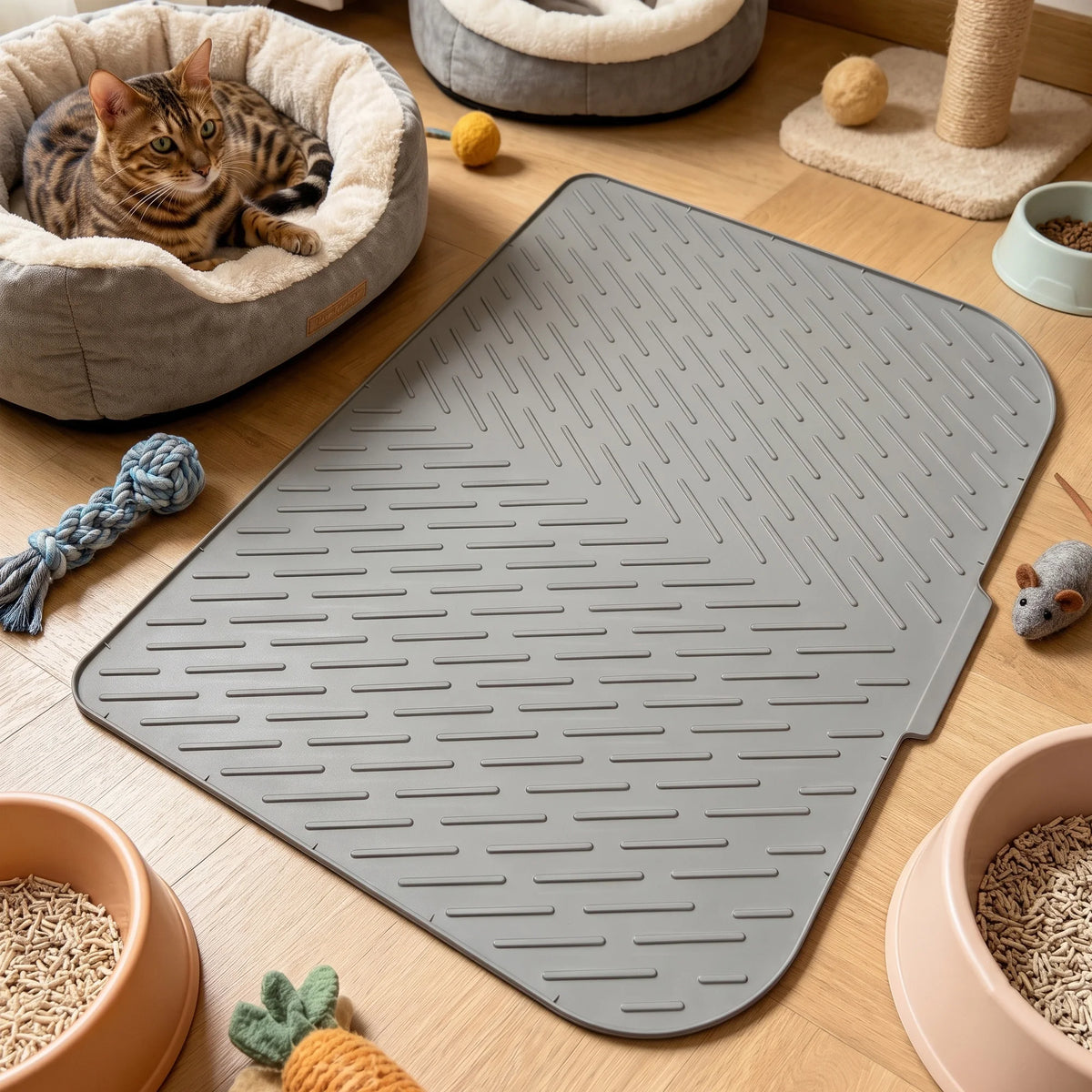 Waterproof Non Slip Silicone Cat Litter Mat for Multiple Cats