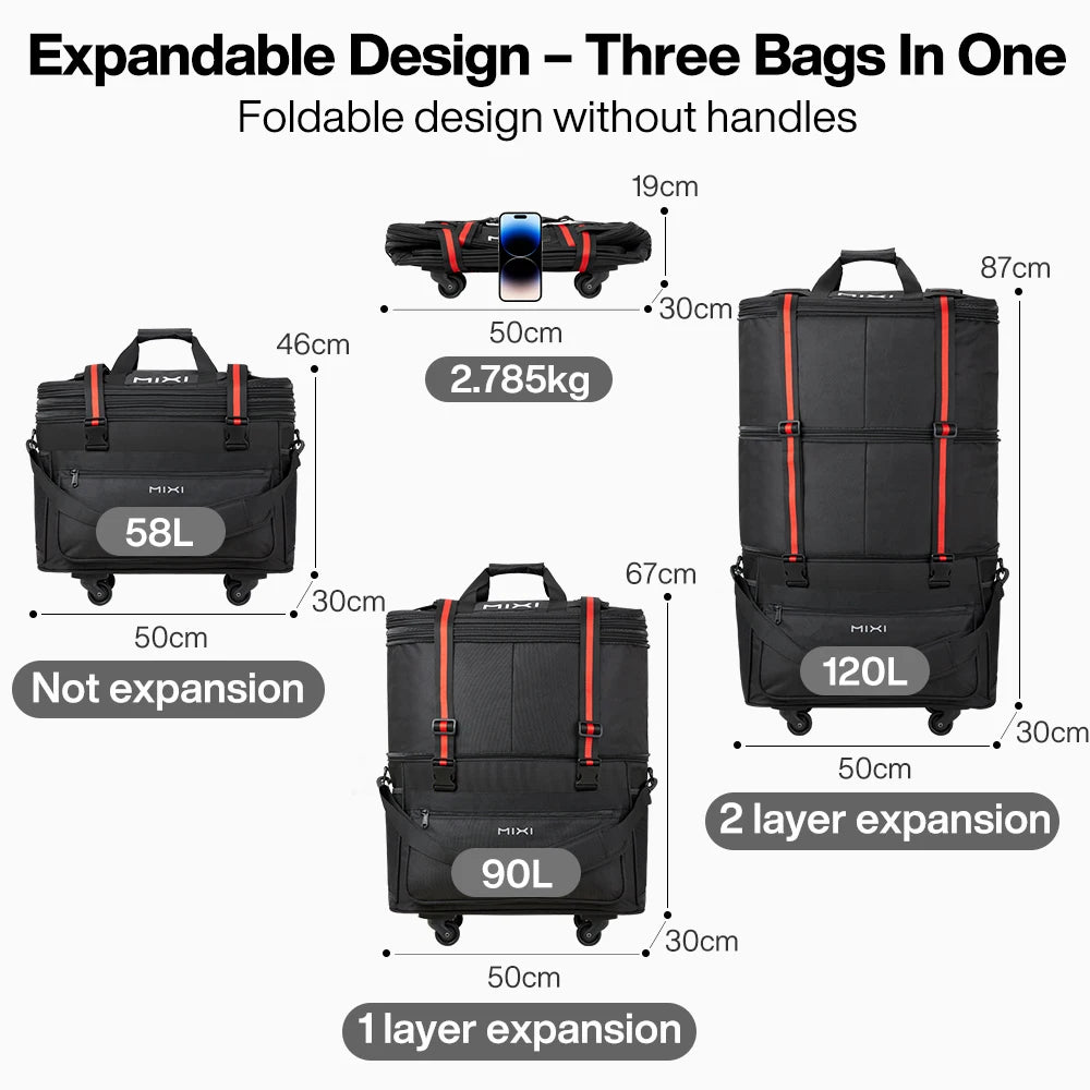 Mixi Expandable Foldable Travel Bag With Rolling Wheels Luggage