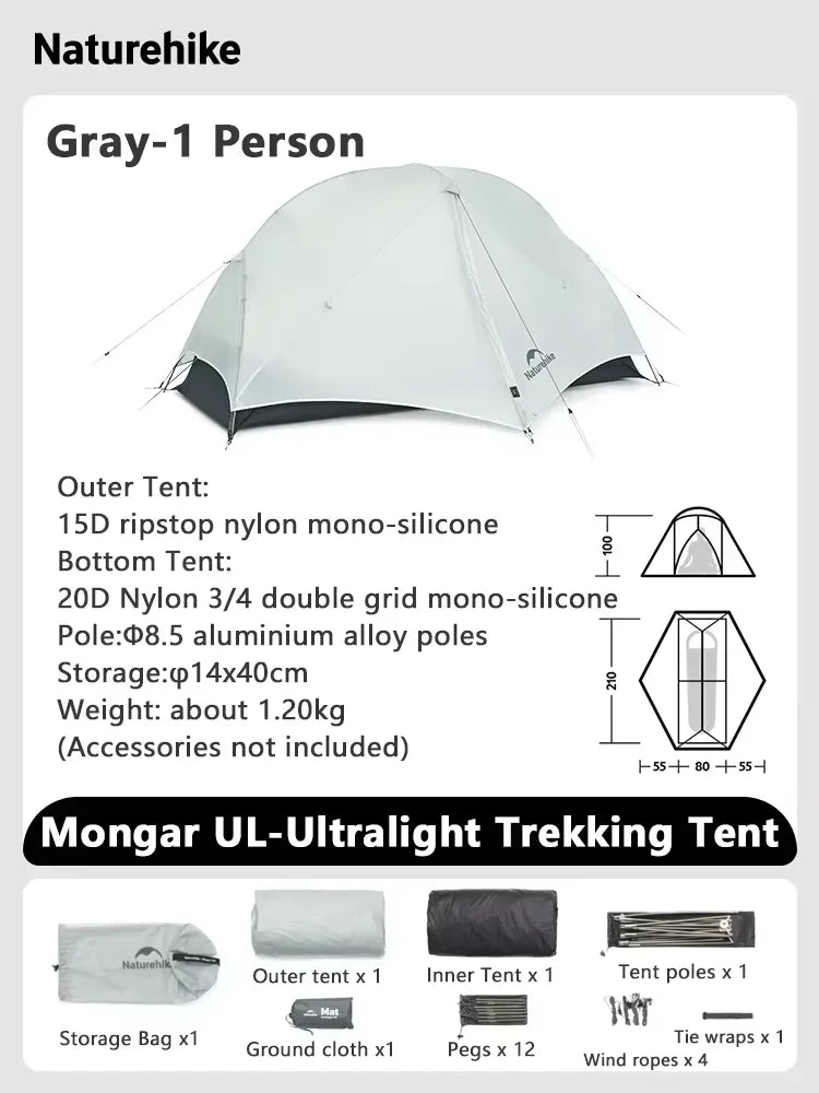 Naturehike Mongar Ultralight Waterproof Backpacking Tent for Hiking and Trekking